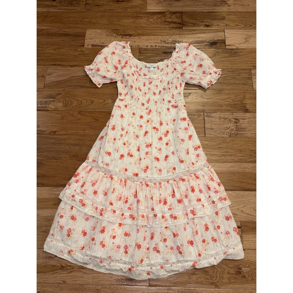 LoveShackFancy Target Cosette Smocked Dress White Pink Floral Women's Medium